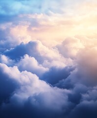 Obraz premium Majestic Cloudscape Capturing Radiant Sunset Above Puffy Clouds Illuminated by Sunlight : Generative AI