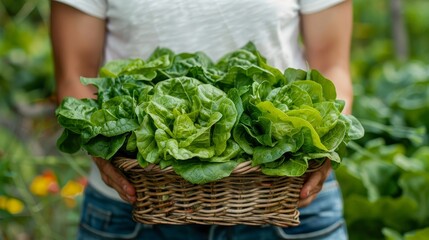 freshly harvested lettuce neatly arranged in a basket