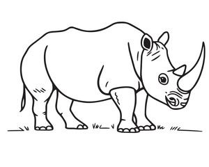 Obraz premium Hand drawn line art rhino sketch, black and white, vector