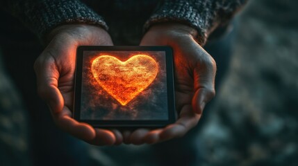 Human hands gently cradle a heart, symbolizing love, affection and emotional connection.