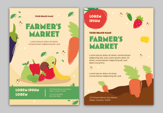 Beige And Colorful Farmers Market Flyer Vegetables Add Template