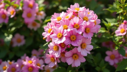 Obraz premium Cascading Daisies: A Vibrant Display of Delicate Pink Blooms and Golden Centers