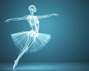 Obraz premium Elegant Ballet Dancer Silhouette Spinning in Radiant Light, Captivating CGI Mid-Action Pose Showcasing Grace and Movement with a Fascinating Effect