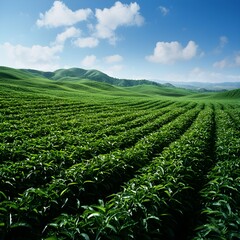 Lush Green Tea Plantation on Rolling Hills