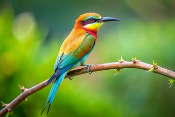 Obraz premium Sri Lankan Long-Tailed Bee-eater Bird in Flight, Colorful Wildlife Photography