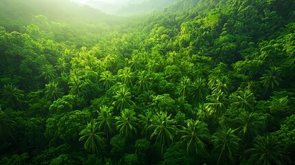 Lush Green Tropical Forest Aerial View