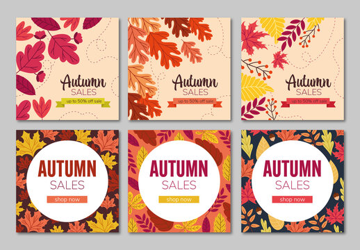 Beige And Orange Social Media Post Backgrounds Set