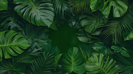 Lush Green Tropical Leaves Background