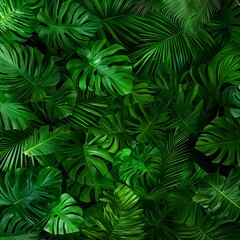Lush Green Tropical Leaves Background