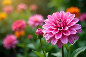 Colorful pink chrysanthemum flowers blooming in a garden, spring flowers, blooming flowers