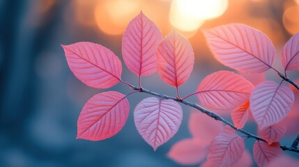 Pink leaves sunset autumn branch bokeh nature