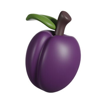 Fresh Plums with leaf 3D render illustration