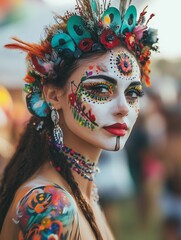 woman in carnival mask and body paint