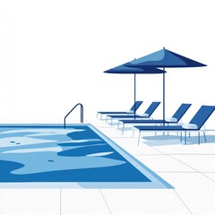 Obraz premium Relaxing by the pool with lounge chairs and umbrellas on a sunny day. Vacation