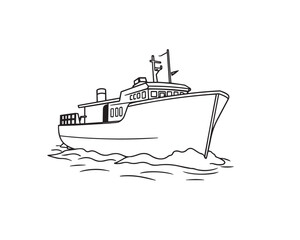 Obraz premium Line art illustration, black and white, clear background, simple ship design, easily colorable, vector