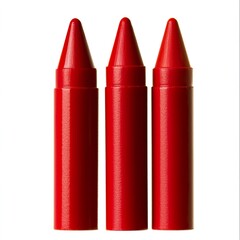 Three Red Crayons in a Row on White Background for Arts and Crafts