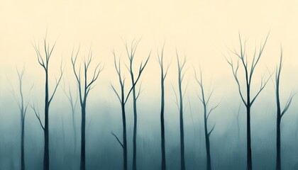 Obraz premium A serene image of bare trees against a misty background, evoking a sense of tranquility and solitude.