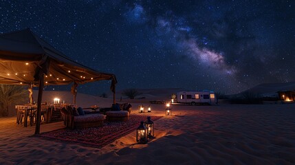 Desert Campsite Underneath A Starry Night Sky