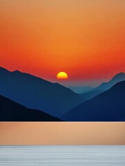 Fototapeta premium Majestic Mountain Sunset with Vibrant Colors - A breathtaking view of a sunset behind mountains showcasing vibrant orange and blue hues captivating nature lovers.