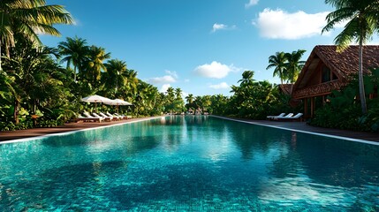Obraz premium Luxury Tropical Resort Poolside Paradise
