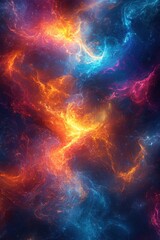 Cosmic Nebula Swirls of Fire and Ice Abstract Space Art with Vibrant Colors and Energy
