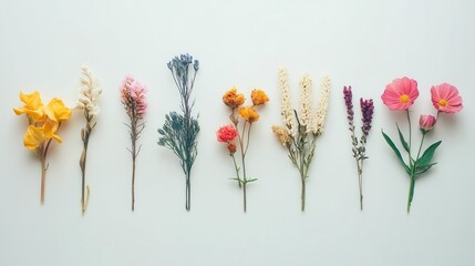 Fresh and Dry Flowers Arranged on White Background for Minimalist Branding Projects