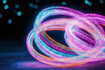 Mesmerizing neon light trails in dark background