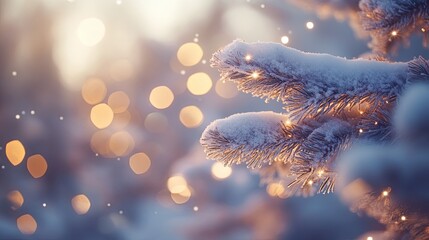 Winter forest under a blanket of snow, with sparkling, frost-covered tree branches