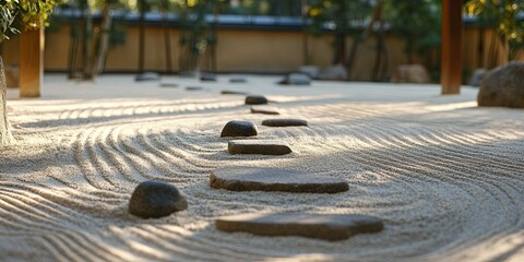 Zen Garden - a sand garden with rakes and stones, creating a sense of order and peace.