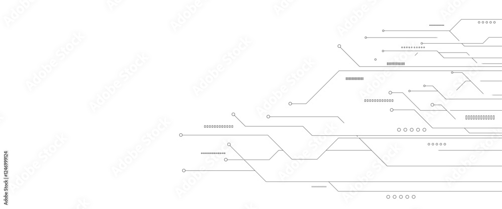Poster Vectors White Abstract geometric dots and lines connection circuit concept. Vector social network and connecting concept.