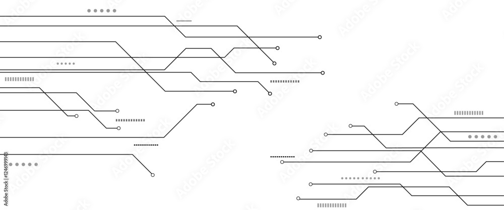 Poster Vectors White Abstract geometric dots and lines connection circuit concept. Vector social network and connecting concept.