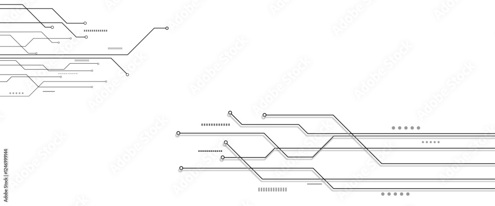 Poster Vectors White Abstract geometric dots and lines connection circuit concept. Hi tech digital connect, communication, High technology concept.
