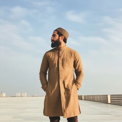 Man in Beige Traditional Clothing Outdoors