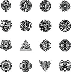 Collection of Pagan Symbols Glyph Style Icons
