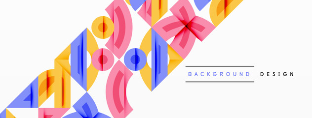 Fototapeta premium Abstract geometric background with shapes, featuring circular and rounded elements. Bold contrast, smooth gradients, dynamic composition, futuristic style