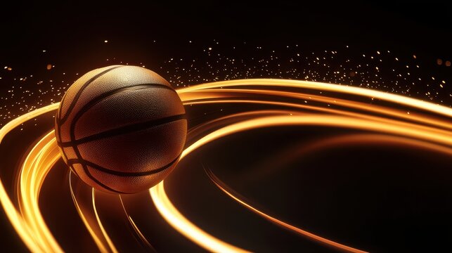 Dynamic Basketball Action Shot: Golden Trails of Light and Motion