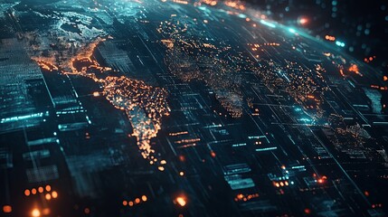 Obraz premium World map, network connectivity, data exchange and telecommunication