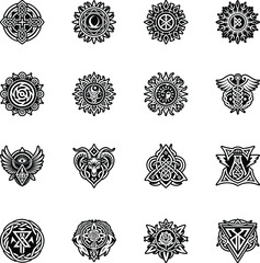 Set of Glyph Style Ancient Pagan Mythology Icons 

