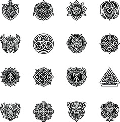Set of Glyph Style Ancient Pagan Mythology Icons 

