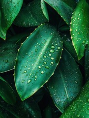 Green Leaf with Dew Drops - Close-up Macro Photography