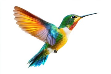 Fototapeta premium Graceful Hummingbird in Motion on Pure White Background for Nature-Inspired Digital Artwork