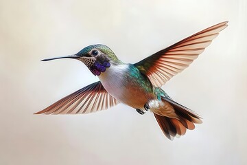 Naklejka premium Graceful Hummingbird in Motion on Pure White Background for Nature-Inspired Digital Artwork