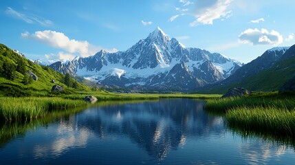 Majestic Snowcapped Mountain Reflecting in a Serene Lake