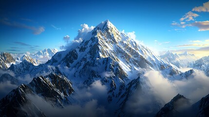 Majestic Snowy Mountain Peak under a Blue Sky