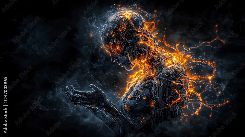 Poster biotechnology utopia evolving humanity futuristic society digital art cybernetic environment abstrac