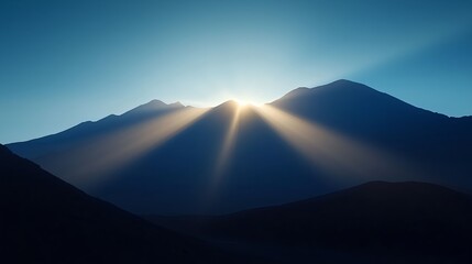 Fototapeta premium Majestic Sunrise Over Dark Mountain Peaks