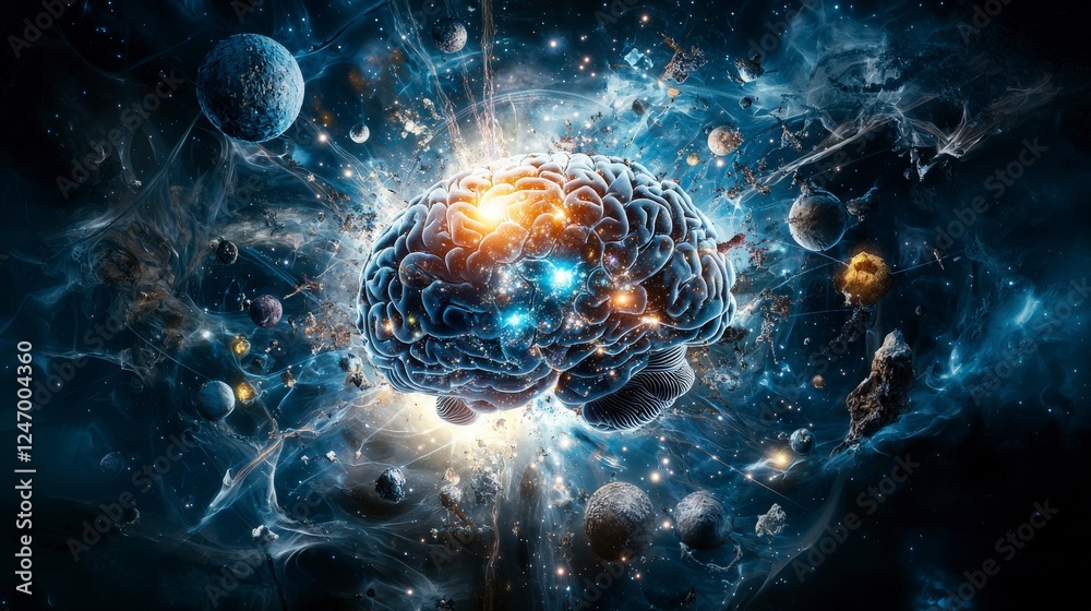 Poster Exploring the universe within brain imagery cosmic elements digital art abstract close-up creative visualization