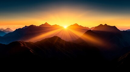 Obraz premium Majestic Sunrise Over Silhouetted Mountains