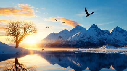 Majestic Sunrise Over Snowy Mountains