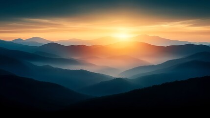 Majestic Sunset Over Misty Mountain Range